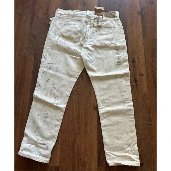 New Polo Ralph Lauren Avery Jean Cream Paint Splattered Jeans Size 29 Jeans